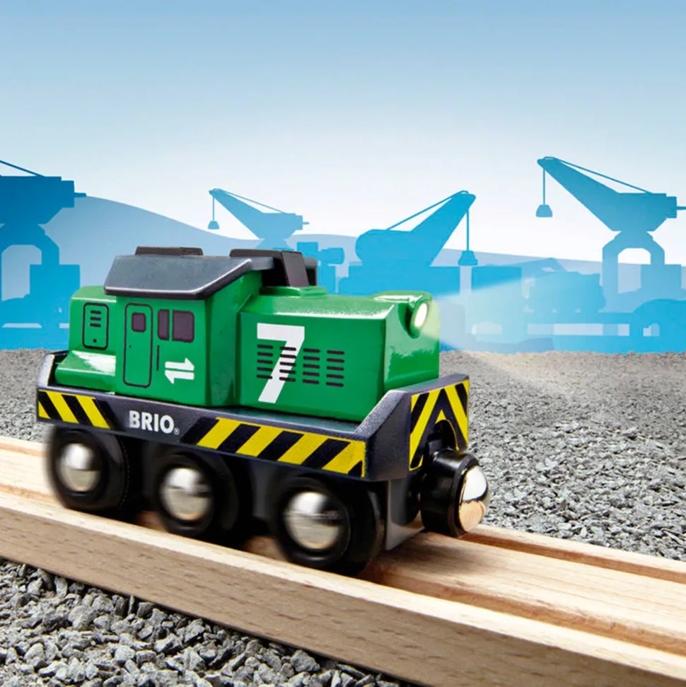 Brio Houten Locomotief Voor Goederentrein Op Batterijen - 33214