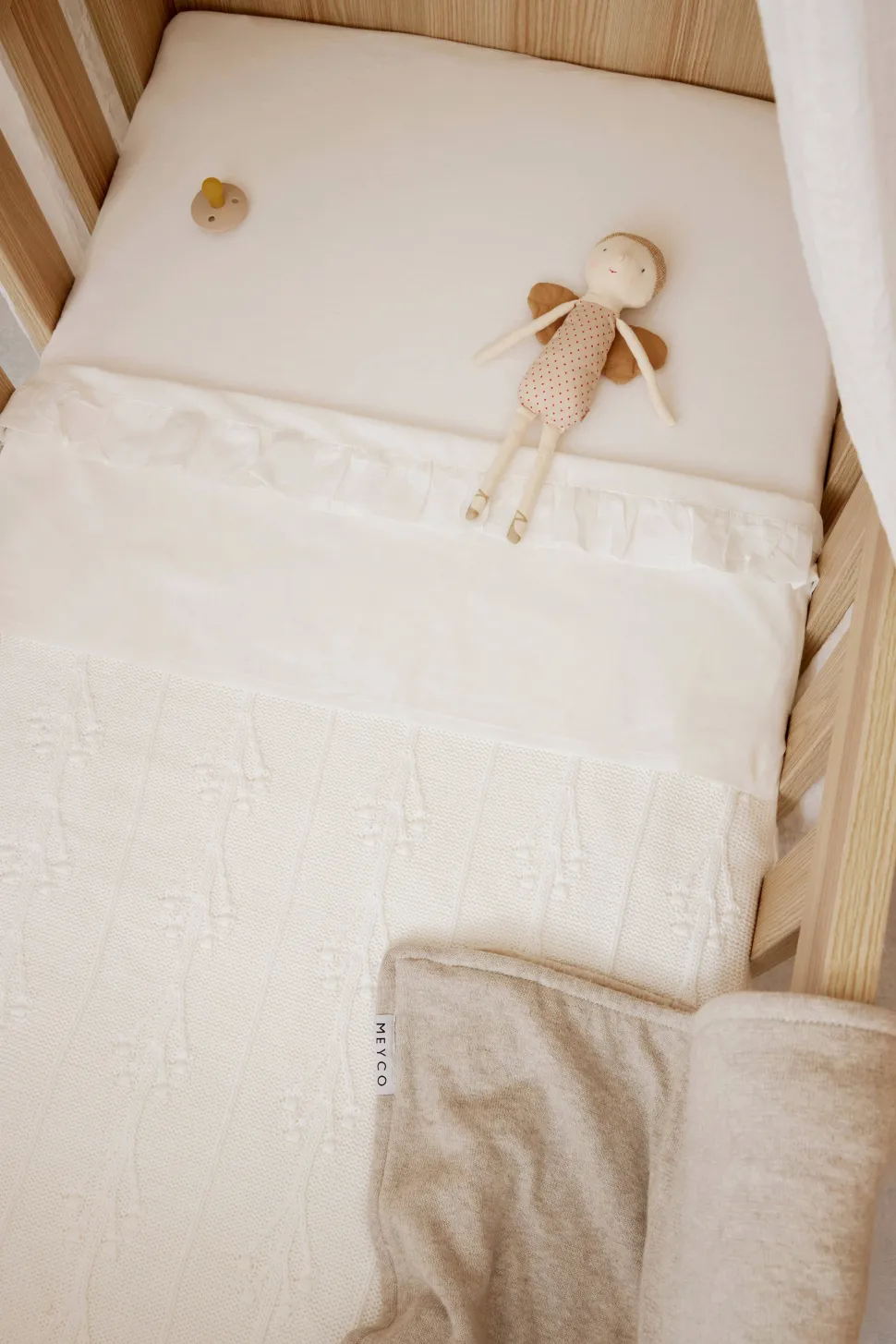 Meyco Baby Wieglaken Ruffle 75X100 Offwhite